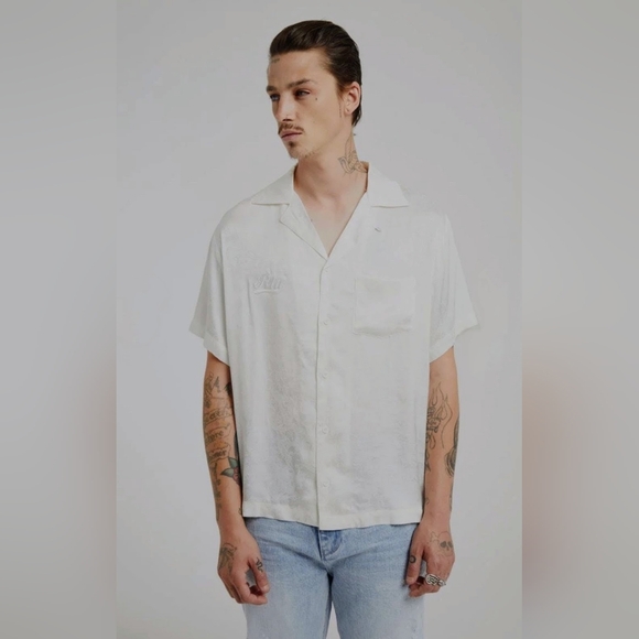 RtA White Paisley Satin Button-Up Shirt